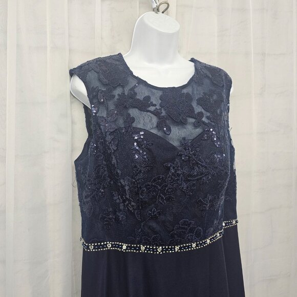 Alex Evenings Dress Blue Maxi Lace Sequins Formal Floral Evening Wedding 14 - Picture 3 of 10